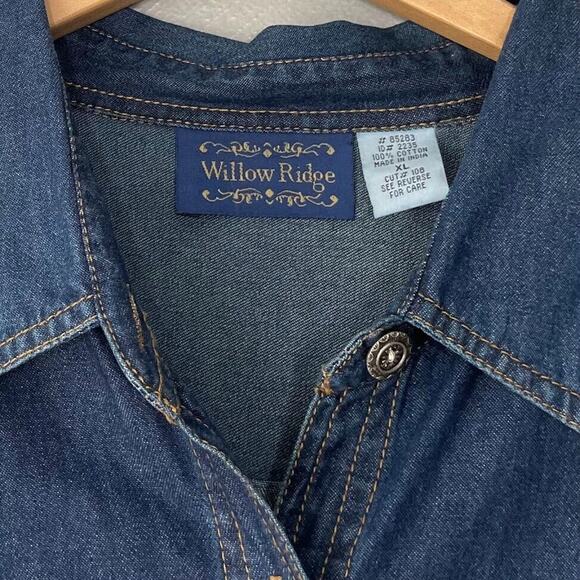 Willow Ridge Womens Size XL Artsy Blue Jean Denim Shirt Velvet Boho Aztec Tunic - Picture 4 of 8